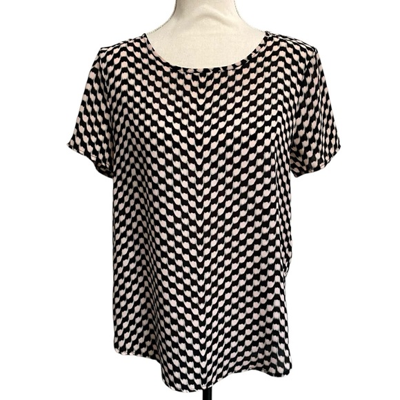 Pleione Black Pink Geometric Print High-Low Blouse Small Scoop Neck - Picture 1 of 12